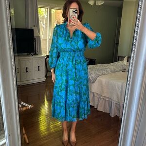 SUGARLIPS RISING TIDES BLUE FLORAL LONG SLEEVE MIDI DRESS